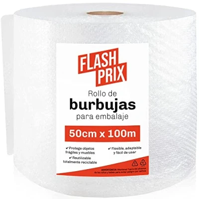 Imagen de FLASHPRIX Rollo Plastico Burbujas Embalaje, 50cm Ancho y 100m longitud. Papel burbuja perfecto para Mudanzas, Embalajes Envíos