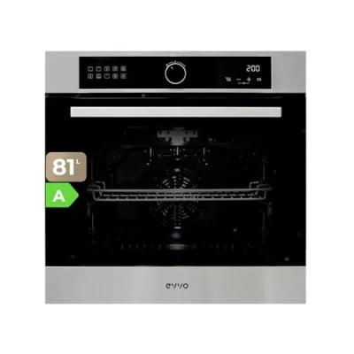 Imagen de EVVO Horno Eléctrico Empotrable Eficiencia A, 81 L de Capacidad, Función Airfryer, 10 Programas, Temporizador, Display Digital, Control Táctil, Guía telescópica, Modelo: H25 (Inox)