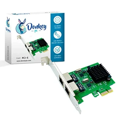 Imagen de Donkey pc Tarjeta de Red 2 Puertos PCIe RJ45, PCI Express Ethernet LAN Card, Network Card 1000M Dual Electrical Port RJ45 10/100/1000Mbps Windows Server, Win8, 10, XP, Linux