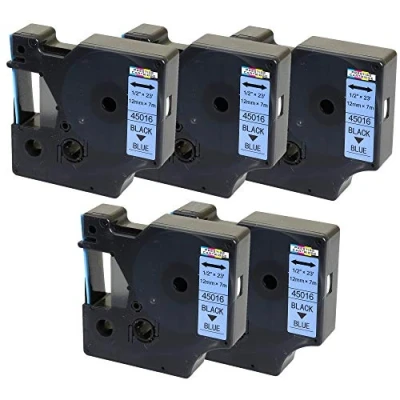 Imagen de 5 Casetes de Cinta compatibles con DYMO 45016 S0720560 Negro sobre Azul 12mm x 7m para LabelManager 160 210D 220P 260P 280 360D 420P 450D 500TS PnP MobileLabeler LabelPoint LabelWriter 450 Duo