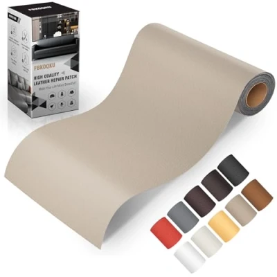 Imagen de FBKOQKU Cuero Adhesivo Parches, 10 x 200 cm para Tapizar, Parches de Adhesivos Polipiel Adhesiva Sofá, Asiento Coche, Muebles, Chaquetas（Gris marfil）