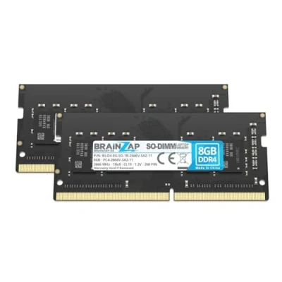 Imagen de BRAINZAP 16 GB (2 x 8 GB) DDR4 SO DIMM PC4 2666V SA2 11 1Rx8 2666 MHz 1,2 V CL19 Memoria para portátil sin búfer
