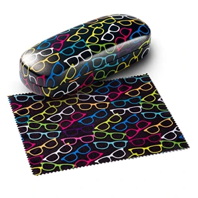Imagen de FEFI Estuche rígido para gafas con paño de microfibra a juego, Negro , medium, Diseño