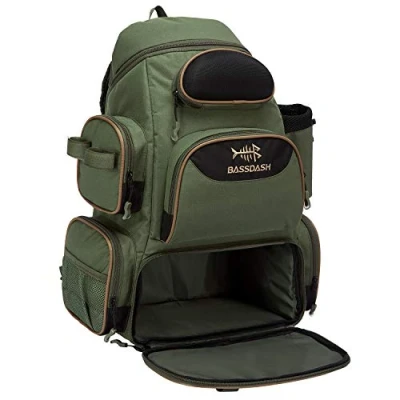 Imagen de Bassdash Mochila de Pesca Bolsa táctica Ligera Resistente al Agua, Estuche con portacañas y Cubierta Protectora contra la Lluvia