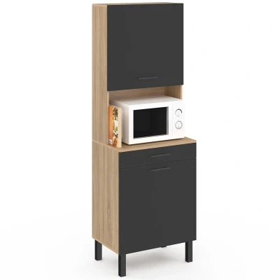 Imagen de IDMarket Aparador de cocina 60 cm CINA 2 puertas + cajón haya y negro