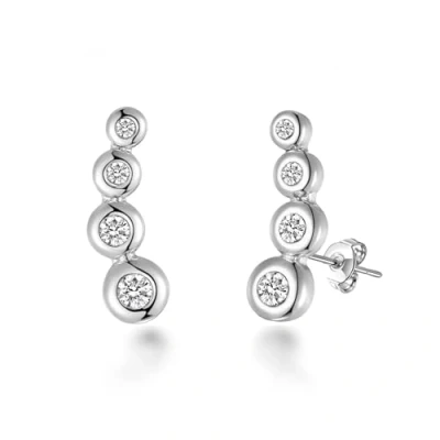 Imagen de Aretes trepadores de cuatro piedras enchapados en plata creados con cristales Zircondia®