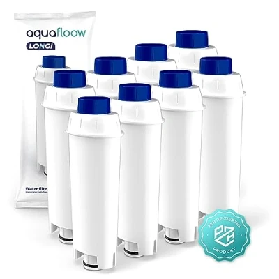 Imagen de Aquafloow LONGI 8x Filtro de Agua para Máquinas Café DeLonghi Repuesto DLSC002, SER3017 y 5513292811 Compatible con ECAM, ESAM, ETAM Series Cuidado Protección Cafeteras De&#039;Longhi