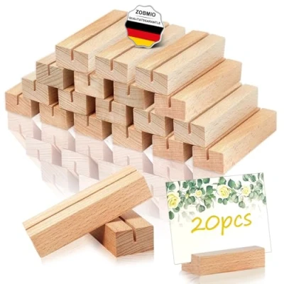 Imagen de ZOBMIO 20 soportes para tarjetas de madera, multifuncionales soporte mesa hecho a mano madera pino natural, mesa, banquetes y