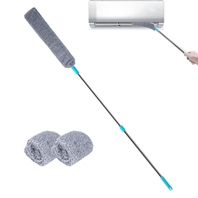 Imagen de Limpiador de Huecos, Plumero con Mango telescópico Largo, Largo Extensible y Lavable para la Limpieza Debajo del sofá los armarios, Incluye Dos Fundas Microfibra