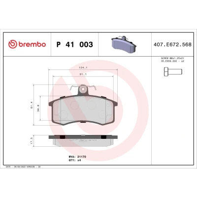 Imagen de Juego de pastillas freno, freno disco BREMBO Xtra P 41 003X, Trasero