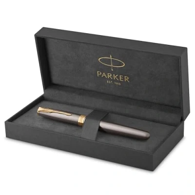 Imagen de Parker Bolígrafo roller Sonnet lacado gris con adornos dorados punta fina de acero inoxidable estuche regalo