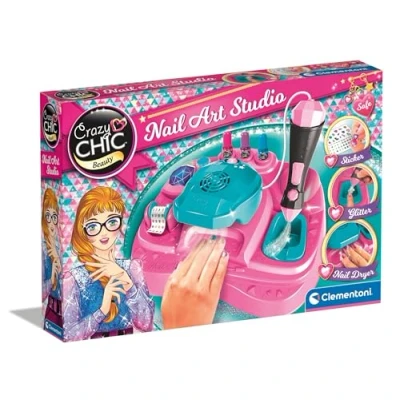 Imagen de Clementoni 18730 Crazy Chic Nail Art Studio Set De Manicura Infantil, con Purpurina Y Secador, A Partir 6 Años, Esmalte Uñas, Juego Uñas Niña, Regalo para Niñas