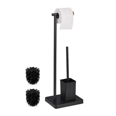 Imagen de Relaxdays Portarrollos WC, Soporte Escobillas y Rollos de Papel Higiénico, 66,5x23x18cm, Acero, Negro