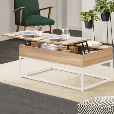 Imagen de IDMarket Mesa baja rectangular Detroit madera y metal, diseño industrial