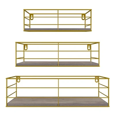 Imagen de EYMPEU Estanteria de Pared, Estantes Dorados, Ahorro Espacio para Dormitorio, Sala Estar, Cocina, Baño, Estante Pared Juego 3 Piezas
