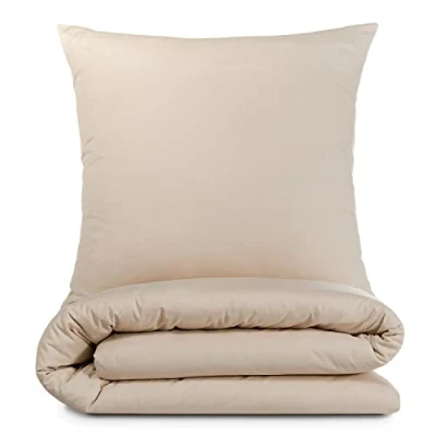 Imagen de Alreya Juego de Funda Nórdica Renforcé 100% Algodón 240 x 220 cm Beis Cama con 2 Fundas Almohada 80 Cremallera