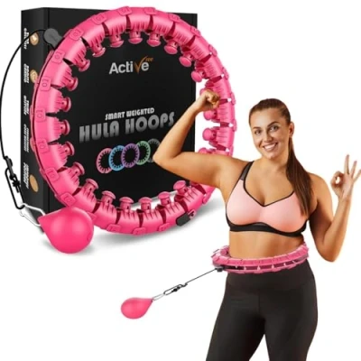 Imagen de K MART Hula Hoop Inteligente con Peso para Adultos, aro 24 Cabezales de Masaje, Desmontable, Bola Giro automático 360 Grados, Fitness, Gimnasia, Ideal Bajar Rosa