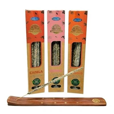 Imagen de Pack 3 Unidades Incienso Natural Organico Ullas + 1 Tablilla Aromasenses (Canela Mirra Sandalo)