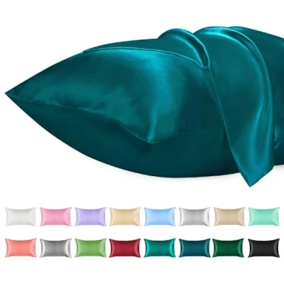 Imagen de Lirex 2 Paquetes Funda de Almohada Satén 40x80cm, Suave como una Seda, Fundas con Cierre sobre, Protege Cabello y Piel, Certificado Oeko Tex, （Azul Eléctrico）