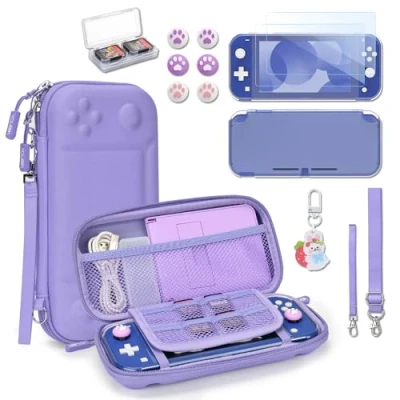 Imagen de Younik Funda Switch Lite, Morado Accesorios NS Lite 14 en 1, Carcasa de Transporte Estuche para Tarjetas Juego, 2 Protectores Pantalla, 6 Grips el Pulgar,