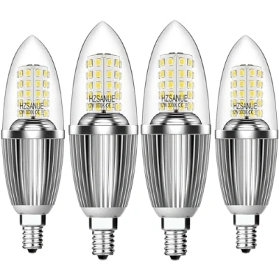 Imagen de HZSANUE Bombillas de Vela LED E14 12W, Incandescentes Equivalente 100W, Blanco Cálido 3000K, 1350Lm, Pequeño Tornillo Edison Vela, Paquete 4