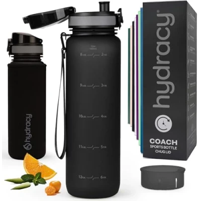 Imagen de Hydracy Botella de Agua con Marcador Tiempo 1 L Deportiva sin BPA Gimnasio Antifugas Funda Antitranspirante e Colador Infusión