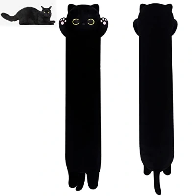 Imagen de MUFEIRUO Almohada larga de felpa gato, 50 cm largo, animales peluche suaves y largos, gato negro para niños, regalo Halloween, cumpleaños, Navidad