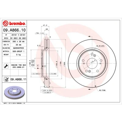 Imagen de BREMBO 09.A866.10 Disco de freno 293 28 5 ventilación interna con tornillos HONDA: CR V 3, 4