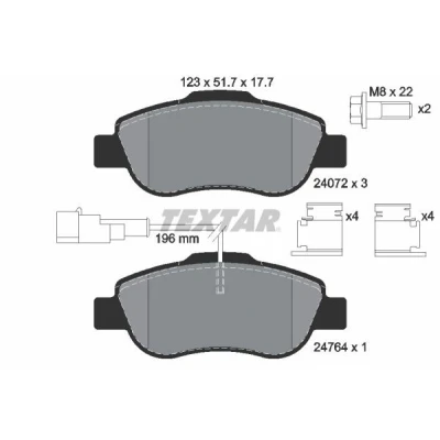 Imagen de TEXTAR 2407202 Juego de pastillas freno con contacto avisador desgaste accesorios FIAT: 500 Hatchback, C Cabrio, FORD: KA Hatchback