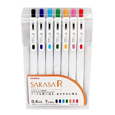 Imagen de Zebra Sarasa R 0.4 mm Set de 7 Bolígrafos Gel &amp; Notas Adhesivas
