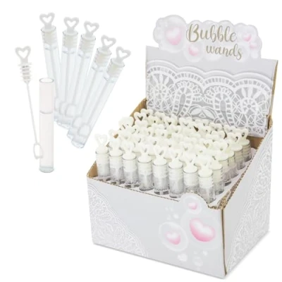 Imagen de ADRI Pompas de Jabon Boda, 48 Pomperos Jabón con líquido Incluido para Bodas, Burbujas Mango Formas Bautizos, Cumpleaños, San Valentín (Blanco, Corazon)