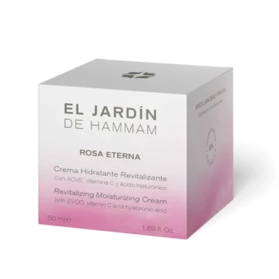 Imagen de El Jardín de Hammam Crema Hidratante Revitalizante Rosa Eterna Con Extracto Rosa, Aceite Oliva, Vitamina C y Acido Hialurónico 4D 50 ml
