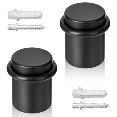 Imagen de ECENCE Tope de puerta para Suelo atornillar 2 Piezas Acero inoxidable Ø30x40mm Protección Pared Negro incluidos tornillos y tacos
