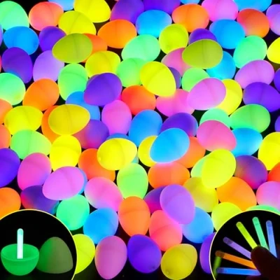 Imagen de JOYIN 72 Huevos de Pascua con Mini Varillas Brillo para niños Que Brillan en la Oscuridad, Cesta Rellenos Regalo Pascua, Juego Caza, Regalos Fiesta.
