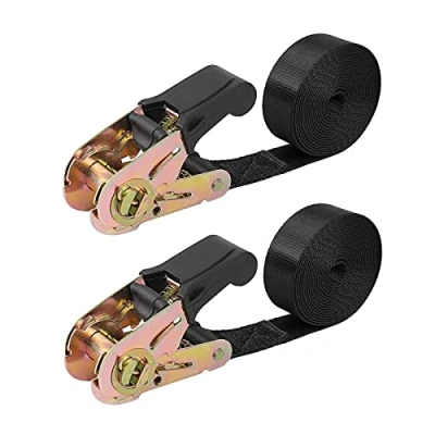 Imagen de Ayaport Correas de trinquete 2,4 m x 25 mm, Carga Nailon Negro (sin Gancho), Amarre para Motocicletas, Cargas Remolque, Kayaks (2,4 m, 2 Piezas)