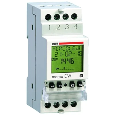 Imagen de VEMER VE339800 MEMO DW Interruptor Horario Digital con Interfaz NFC, Temporizador Programación Diaria o Semanal, Instalación en Carril DIN, 1 Canal, Blanco
