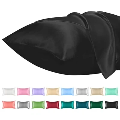 Imagen de Lirex 2 Paquetes Funda de Almohada Satén 40x80cm, Suave como una Seda, Fundas con Cierre sobre, Protege Cabello y Piel, Certificado Oeko Tex, （Negro）