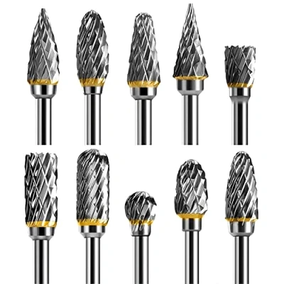 Imagen de Juego de rebabas carburo compatible con Dremel vástago 1/8 pulgadas, 10 herramientas giratorias para amoladora taladro