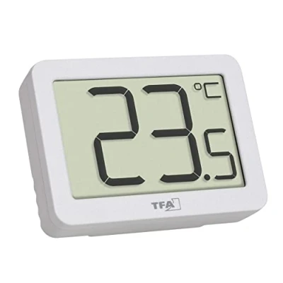 Imagen de TFA Dostmann Termómetro interior digital, 30.1065.02, control de temperatura ambiente, mini termómetro, valores máximos mínos, 10...+60 C, magnético o soporte, pequeño, color blanco