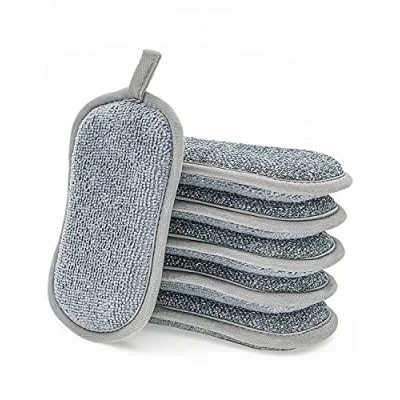 Imagen de Esponjas Cocina Estropajos de Limpieza, Microfibra Que no Raya, Doble Cara, para Fregar los Alimentos sucios o quemados Rebeldes en ollas, Platos. 6 piezas