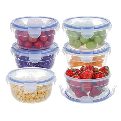 Imagen de EASYLOCK Contenedores de almacenamiento alimentos, juego recipientes plástico para cuencos redondos llevar, 100% a prueba fugas exteriores, 600 ml, 6 unidades