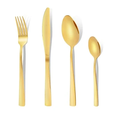 Imagen de Otto Koning Leipzig, cubiertos dorados de acero inoxidable Set 24 Piezas Cubertería completa para 6 personas. dorada con tenedor, cuchara, cuchillo y cuchara café.Apto lavavajillas
