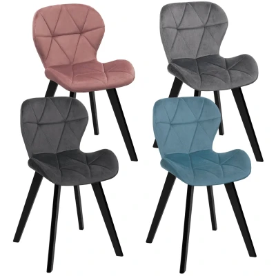 Imagen de Lote de 4 sillas ROBINE en mezcla terciopelo pastel azul, gris claro, oscuro y rosa