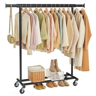 Imagen de SONGMICS Burro Ropa con Ruedas, Perchero Extensible Carga Pesada, Capacidad de Máx. 100 kg, Fácil Montar, Portátil, Negro HSR13BKV1