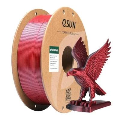 Imagen de eSUN Filamento PLA Doble Color Seda 1.75mm, Sedoso Coextrusión Mágico Cambio de Gradiente, Carrete 1KG (2.2 LBS) para Impresoras 3D, Negro Rojo
