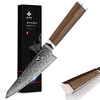 Imagen de FUJUNI Cuchillo Damasco Cocina 15CM de Acero 67 Capas, Núcleo Corte Súper VG10 con Mango Ergonómico Madera Natural y Caja Regalo