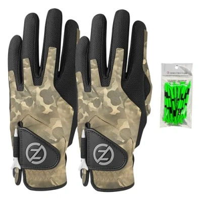 Imagen de Zero Friction Guantes de Golf sintéticos para Hombre, Ajuste Universal, compresión, 2 Unidades, Talla única, Camuflaje Campo
