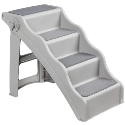 Imagen de Amazon Basics Escalones plegables para perros y gatos, gris, 37,1 x 57,8 49,5 cm