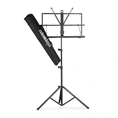 Imagen de relaxdays Atril Partituras con Bolsa, Soporte Música, Orquesta, Plegable y Ligero, 1 Ud, 60 130 cm, Negro, Hierro