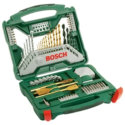 Imagen de Bosch 70 uds. Set de brocas y puntas atornillar X Line titanio (para madera, mampostería metal, incluye cinta métrica fresadoras planas, accesorios para taladro destornillador)